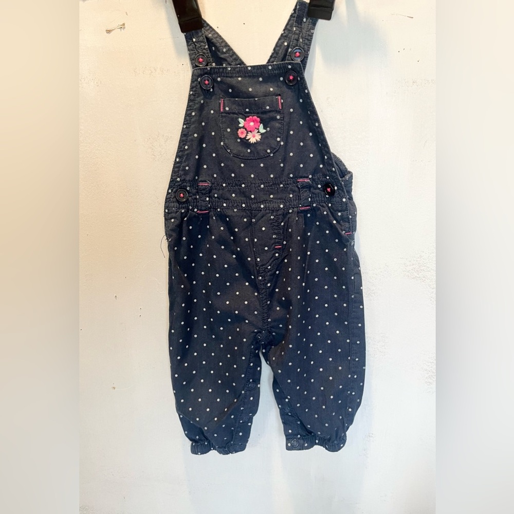 6 month old Carters baby girl one piece overalls navy and white polka dots